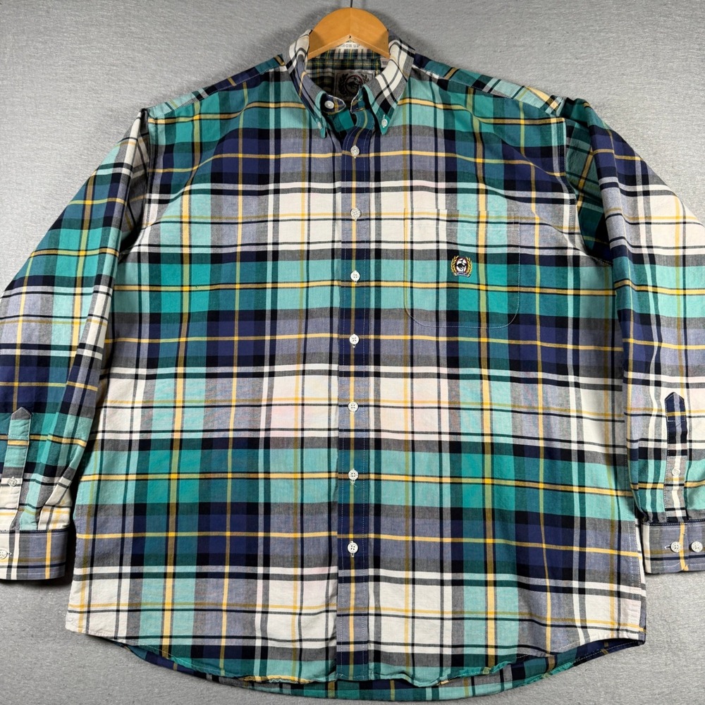 Cinch Mens XL Long Sleeve Plaid Button Down‎ Shirt Teal Navy White MTW1101198